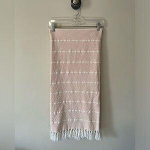Indaba 100% Cotton blanket throw, Soft pink with white stripes, tassel hem